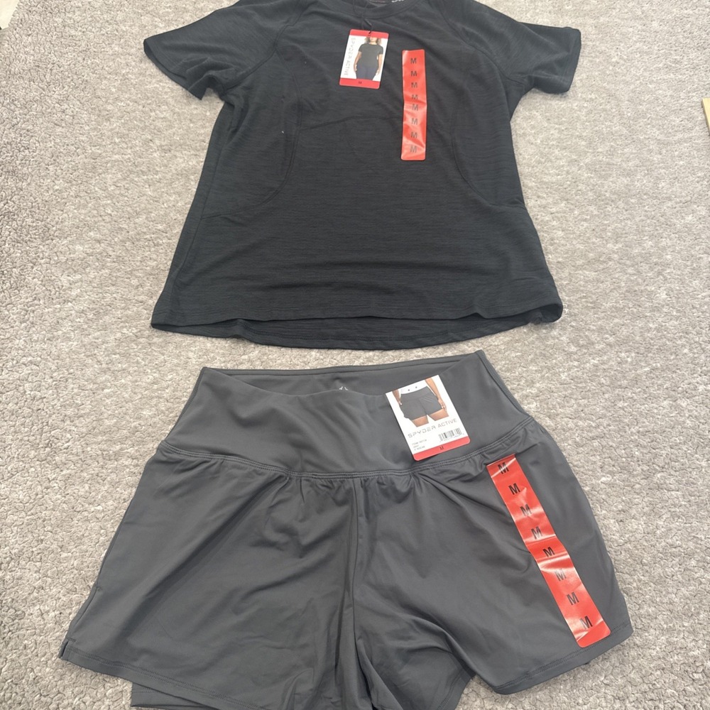 SPYDER ACTIVE FIT WOMEN'S WOVEN SHORTS and shirt 2 pieces  set Size M yoga gym